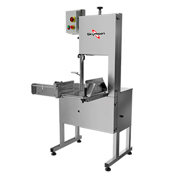 SERRA FITA PARA CARNE INOX, COM EMPURRADOR, MESA MÓVEL, REGULADOR DE CORTE, LÂMINA 3.150 MM, HEAVY DUTY 380V - SKYMSEN