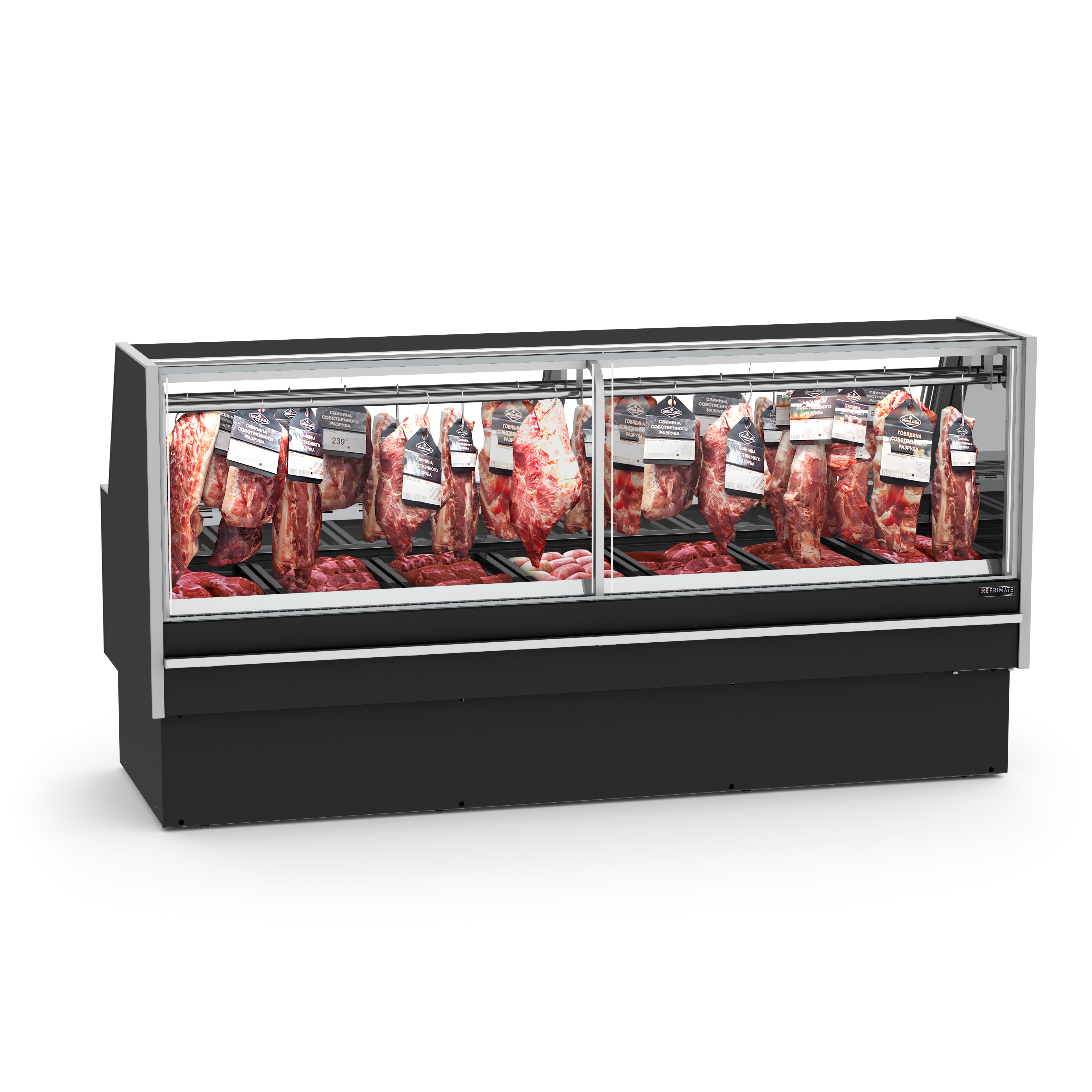 EXPOSITOR DE AÇOUGUE VIDRO RETO PREMIUM GANCHEIRA 1875 - REFRIMATE