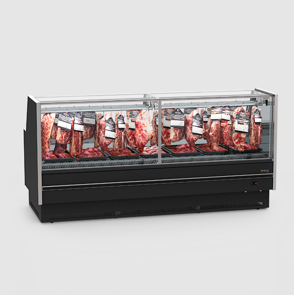 EXPOSITOR AÇOUGUE PREMIUM VIDRO RETO GANCHEIRA 2,50M REFRIMATE