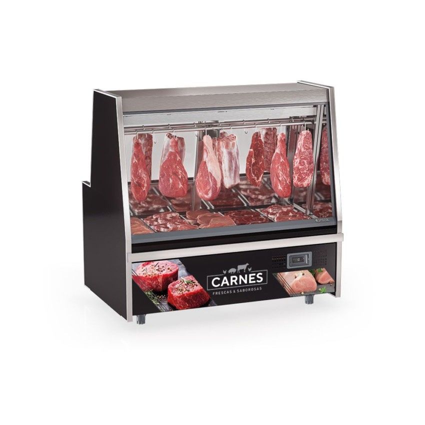 EXPOSITOR REFRIGERADO AÇOUGUE 1,50M GATS-150 PRETO TURINO GELOPAR
