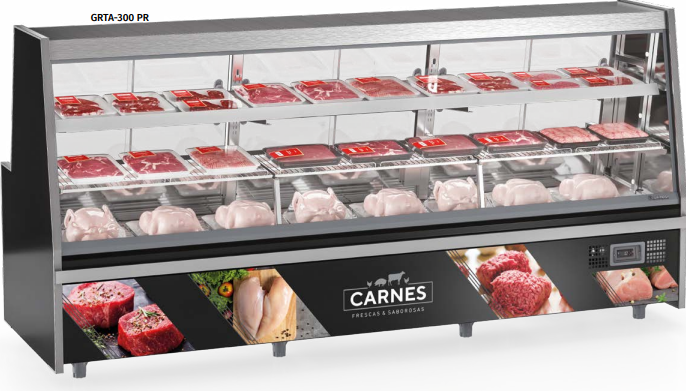 EXPOSITOR REFRIGERADO DE AÇOUGUE PRETO TURINO GRTA-300 - GELOPAR