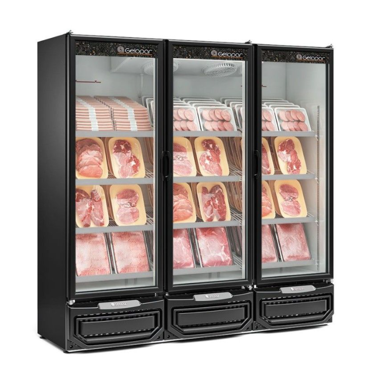 REFRIGERADOR VERTICAL COM 3 PORTAS PRETO CONVENIÊNCIA GCBC-1450 - GELOPAR