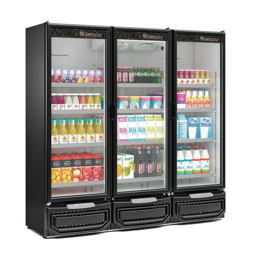 REFRIGERADOR VERTICAL COM 3 PORTAS PRETO CONVENIÊNCIA GCVR 1450 - GELOPAR