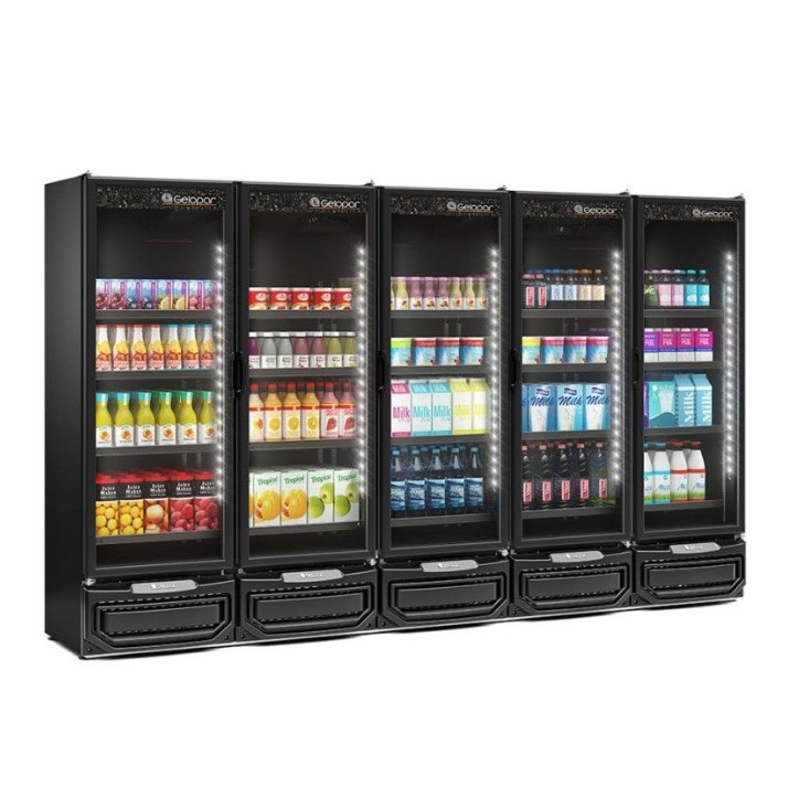 REFRIGERADOR VERTICAL PRETO COM 5 PORTAS PARA CONVENIÊNCIA GCVR-2500 - GELOPAR