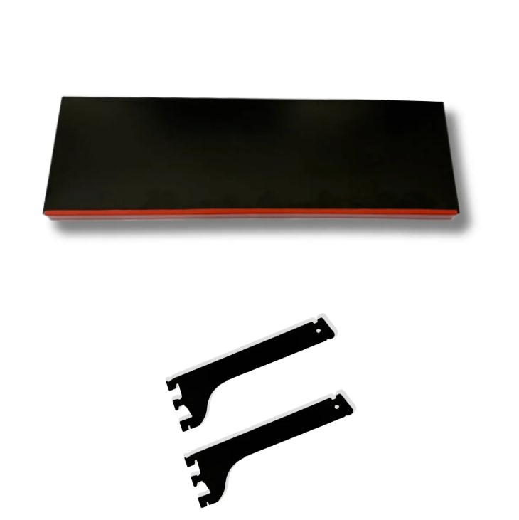 KIT PRATELEIRA (BANDEJA + MÃOS DE FORÇA + PORTA ETIQUETA) 40X100CM PRETA CRISTAL AÇO