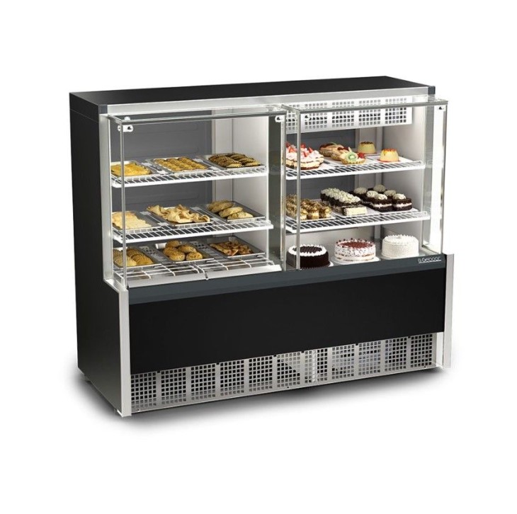 VITRINE AURORA QUENTE/FRIA EVAPORADOR PRETA AURORA GQEA-140 - GELOPAR