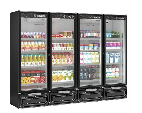 REFRIGERADOR VERTICAL PRETO COM 4 PORTAS PARA CONVENIÊNCIA GCVR-1950 - GELOPAR