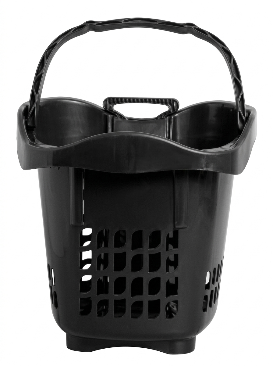CESTO ARO PLASTICO PRETO COM 02 RODIZIOS - PLASNEW