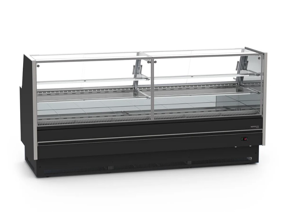EXPOSITOR AÇOUGUE PREMIUM VIDRO RETO GANCHEIRA 3,75M REFRIMATE