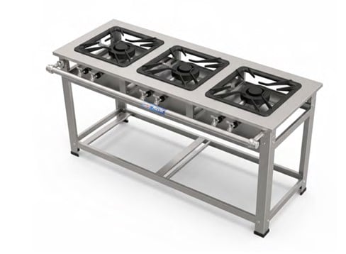 FOGÃO INDUSTRIAL INOX - 03 BOCAS 40X40 - BAIXA PRESSÃO - QUEIMADORES DUPLO - LINHA MASTER - CRISTAL AÇO